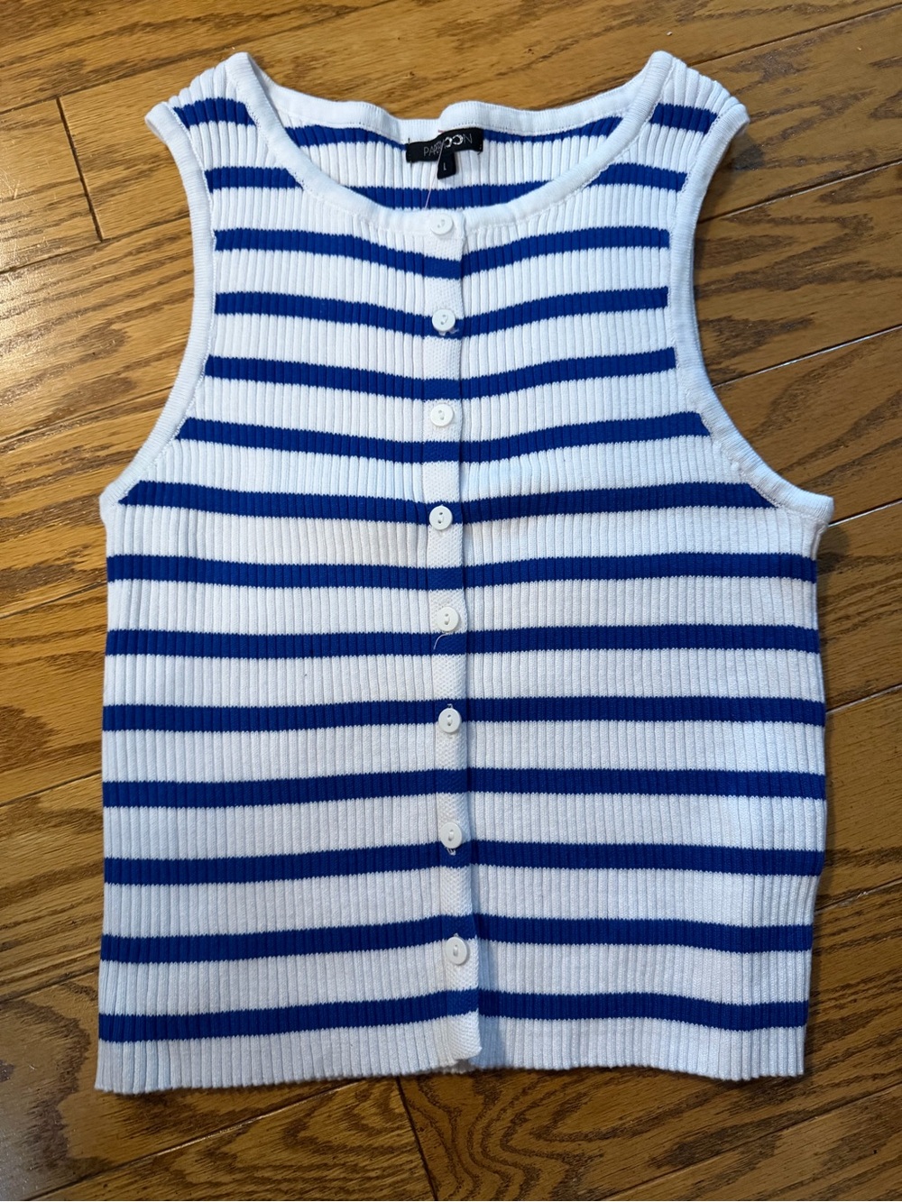 Papermoon White & Blue Striped Button-Front Ribbed Tank